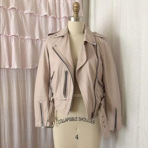 Allsaints washed pink leather balfern moto jacket